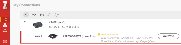 Axis pre-configured for a different peripheral.