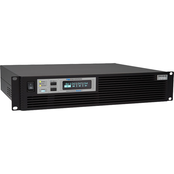 Multi-channel laser diode driver with four-channel high-power capability in a compact rack-mountable chassis